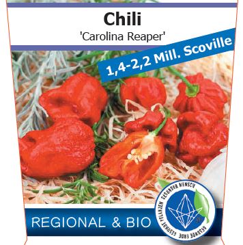 Bio Chili 'Carolina Reaper' (Capsicum chinense) - Topfpflanze, Versand ab KW17