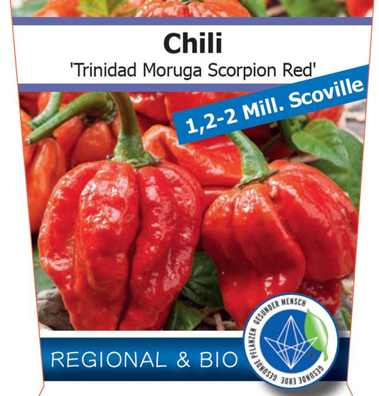 Bio Chili 'Trinidad Moroga Scorpion Red' (Capsicum chinense) - Topfpflanze, Versand ab KW17