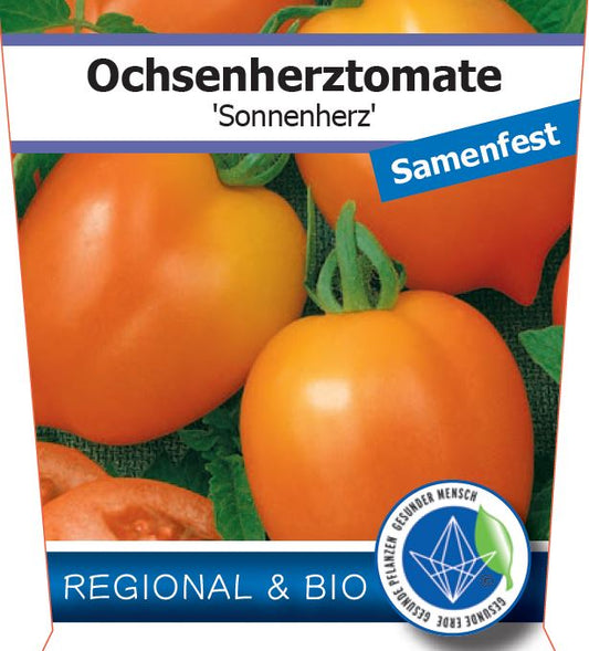 Bio Ochsenherztomate 'Sonnenherz' (Solanum lycopersicum) - Topfpflanze, Versand ab KW17